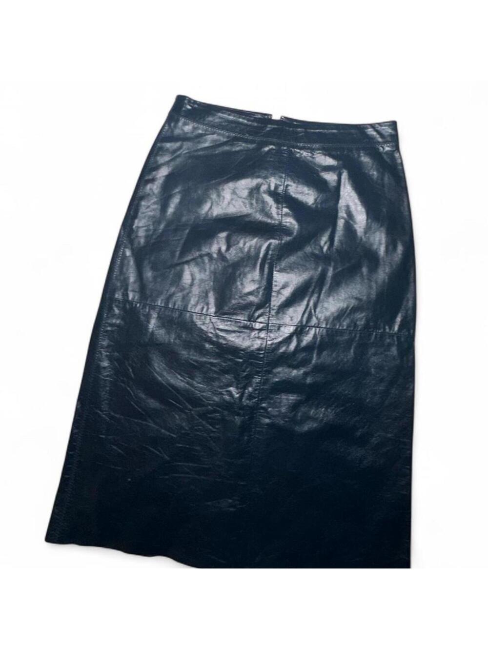 GAP Black Leather A-Line Midi Skirt – Vintage Y2K Minimalist